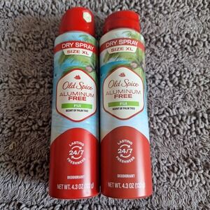 2 Pk Old‎ Spice Fiji 24 Hour Deodorant Dry Spray Size XL Aluminum Free Palm Tree